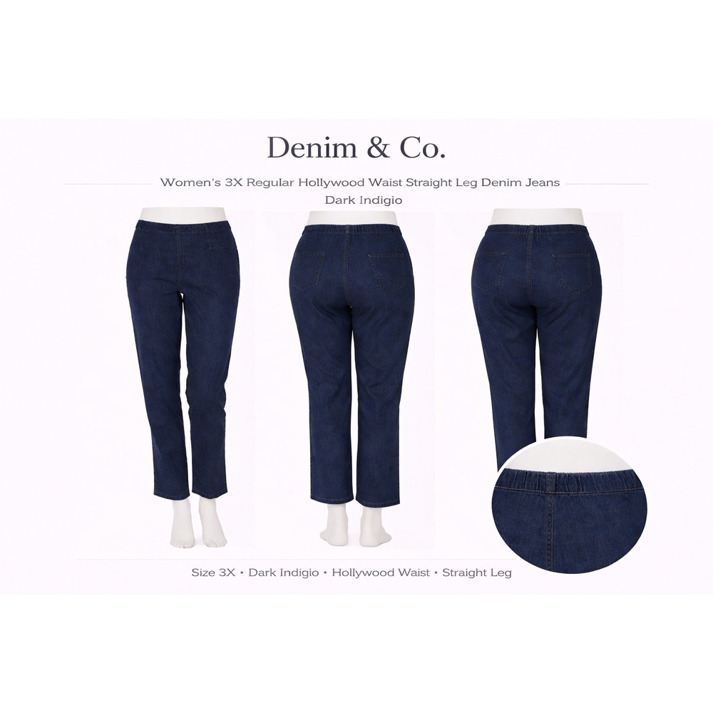 Denim & Co Womens 3X Regular Hollywood‎ Waist Straight Leg Jeans Dark Indigo